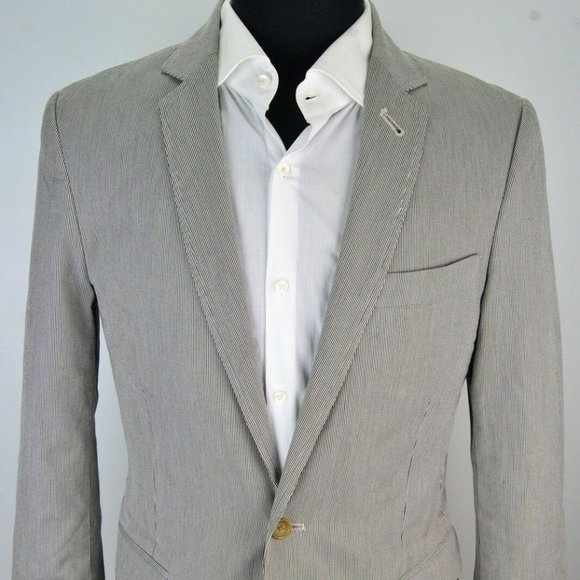 Jcrew Blue White Striped 100% Cotton Sport Coat Ja